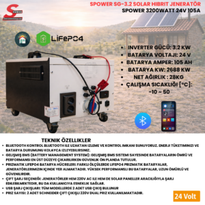 Spower Energy Solar Hibrit Jeneratör SG-3.2 24105 (3200 Watt)