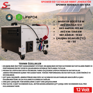 Spower Energy Solar Hibrit Jeneratör SG-1.6 12105 (1600 Watt)