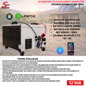 Spower Energy Solar Hibrit Jeneratör Sg-1.6 280AH 12280 (1600 Watt)