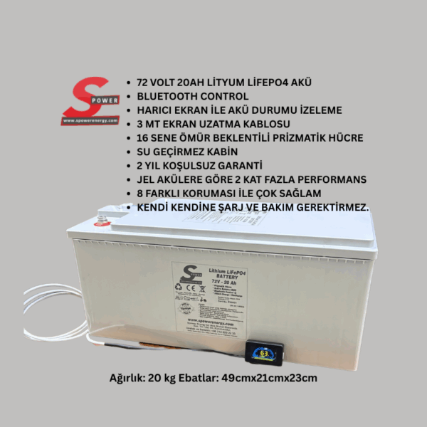 Spower Energy 72V 20AH Lifepo4 Akü